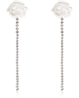 Self-Portrait Long Earrings With Shimmering Crystals - White