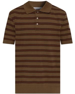 Moncler Polo With Logo Patch - Brown