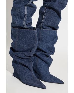 Balmain Denim Wedge Ankle Boots - Blue