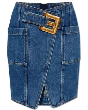Balmain Denim Skirt With Pockets - Blue