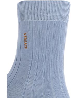 Versace Cotton Socks With Embroidered Logo - Blue