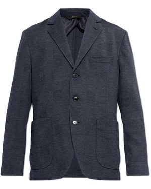 Brioni Wool Blazer With Notch Lapels - Blue