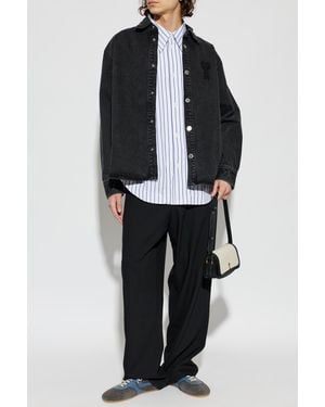 Ami Paris Wool Wide-Leg Pants - Black