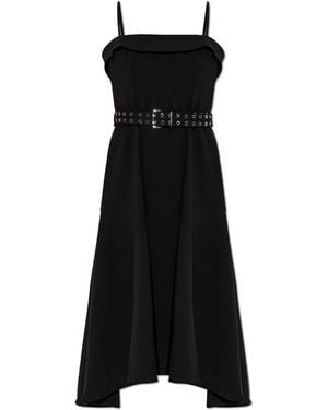 Ganni Asymmetric Dress With A Waist Belt - Black