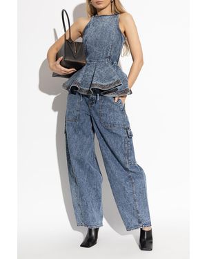 Alaïa Denim Peplum Top - Blue