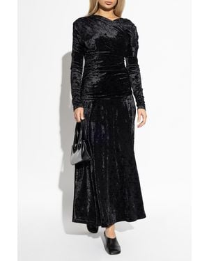 Ganni Velvet Dress With Draping - Black