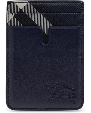 Burberry Leather Card Holder With Logo - Blue