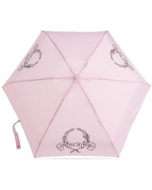 Moschino Small Folding Umbrella With Logo - Pink