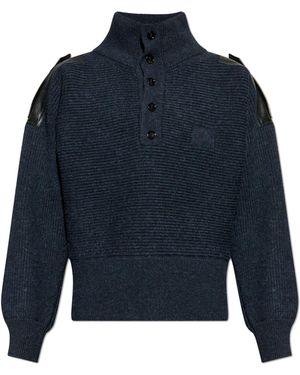 Burberry Sweater With Leather Epaulettes - Blue