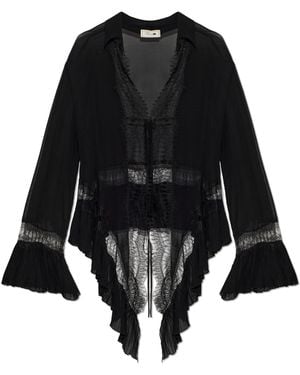 Blumarine Asymmetric Top With Lace Inserts - Black