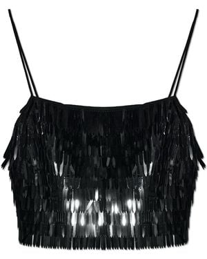 Self-Portrait Short Sequin Camisole Top - Black