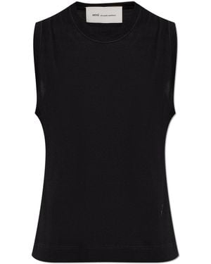 Ami Paris Top With Embroidered Logo - Black