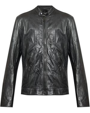 Dolce & Gabbana Leather Jacket With Stand-Up Collar - Black