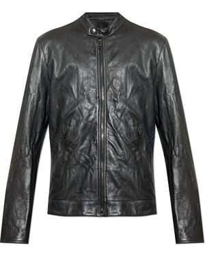 Dolce & Gabbana Leather Jacket With Stand-Up Collar - Black