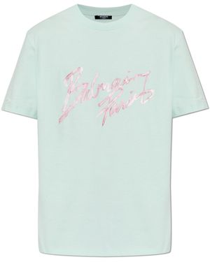 Balmain T-Shirt With Printed Logo - Blue