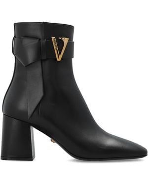 Versace Leather Heeled Ankle Boots - Black