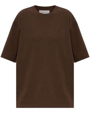 Ami Paris T-Shirt With Logo - Brown