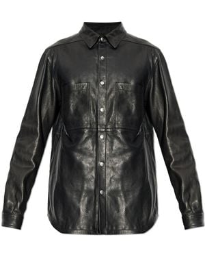 Rick Owens Leather Jacket With Pockets - Black