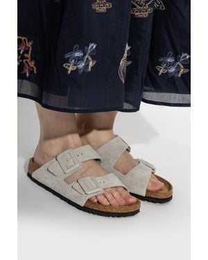 Birkenstock 'Arizona Cushion Buckle Suede' Slides - Blue