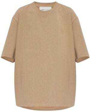 Ami Paris T-Shirt With Logo - Natural