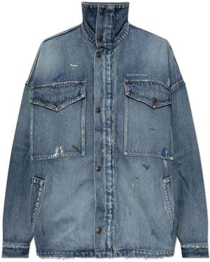 Balenciaga 'Vintage'-Effect Denim Jacket - Blue