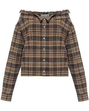 R13 Cotton Off-Shoulder Shirt - Brown