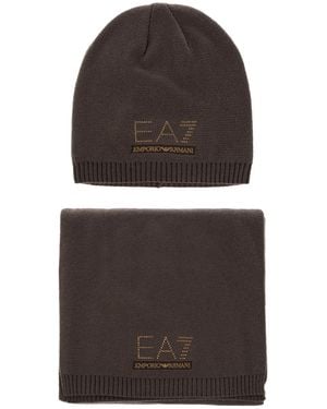EA7 Elegant-Sport Set With Beanie And Scarf - Grey