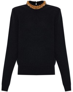 Balmain Embellished Neckline Sweater - Black
