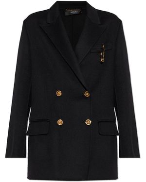 Versace Short Double-Breasted Coat - Black