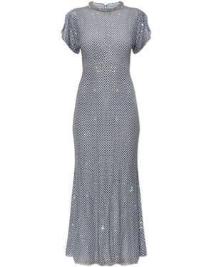 Self-Portrait Dress With Shimmering Crystals - Grey