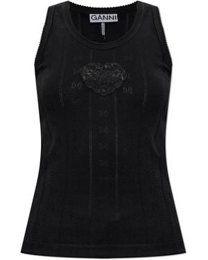 Ganni Top With A Patch - Black