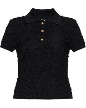 Balmain Tweed Short-Sleeve Polo - Black