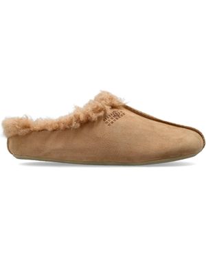 MM6 by Maison Margiela Suede Slides With Logo - Brown