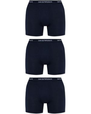 Emporio Armani Three-Pack Boxer Briefs With Logo - Blue