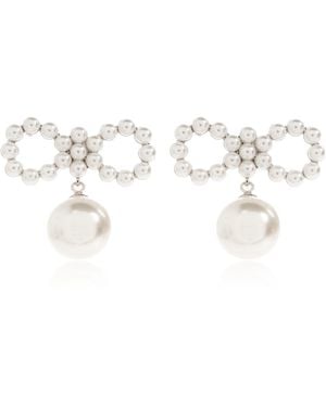 Self-Portrait Earrings With Glass Pearls - Metallic
