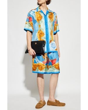 Versace Silk Shorts With Print - Blue
