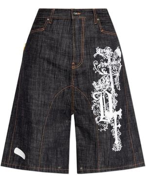 PDF Denim Shorts With Print - Black
