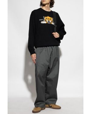 KENZO Sweater With A Colorfully Embroidered Logo - Black