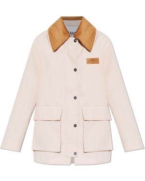 Ganni Jacket With Corduroy Collar - Natural