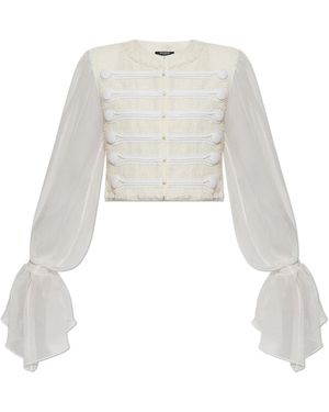 Balmain Tweed Blazer With Silk Sleeves - White