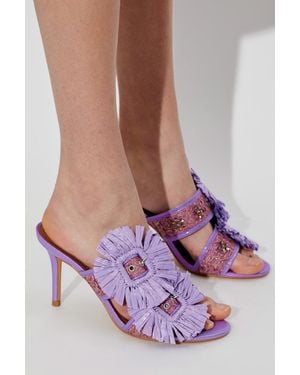 Kurt Geiger Heeled Mules "Raffia Buckle" - Purple