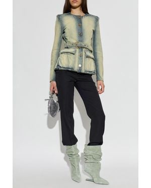Balmain Denim Blazer With Belt - Blue