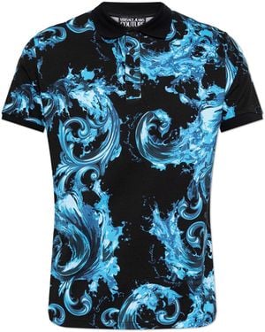 Versace Jeans Couture Polo Shirt With "Barocco" Print - Blue