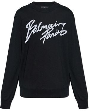 Balmain Wool Sweater With Logo - Black
