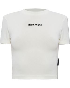 Palm Angels Short Top With Printed Logo - White