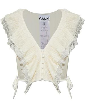 Ganni Top With Lace Trim - White