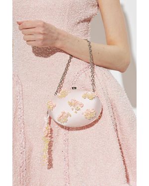 Self-Portrait Satin Clutch Bag With Appliqués - Pink