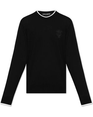 Dolce & Gabbana Wool Cardigan With Logo - Black