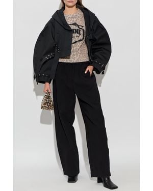 Ganni Short Jacket With Stripes - Black