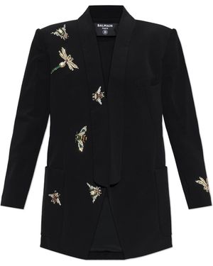 Balmain Blazer With Shimmering Crystals - Black